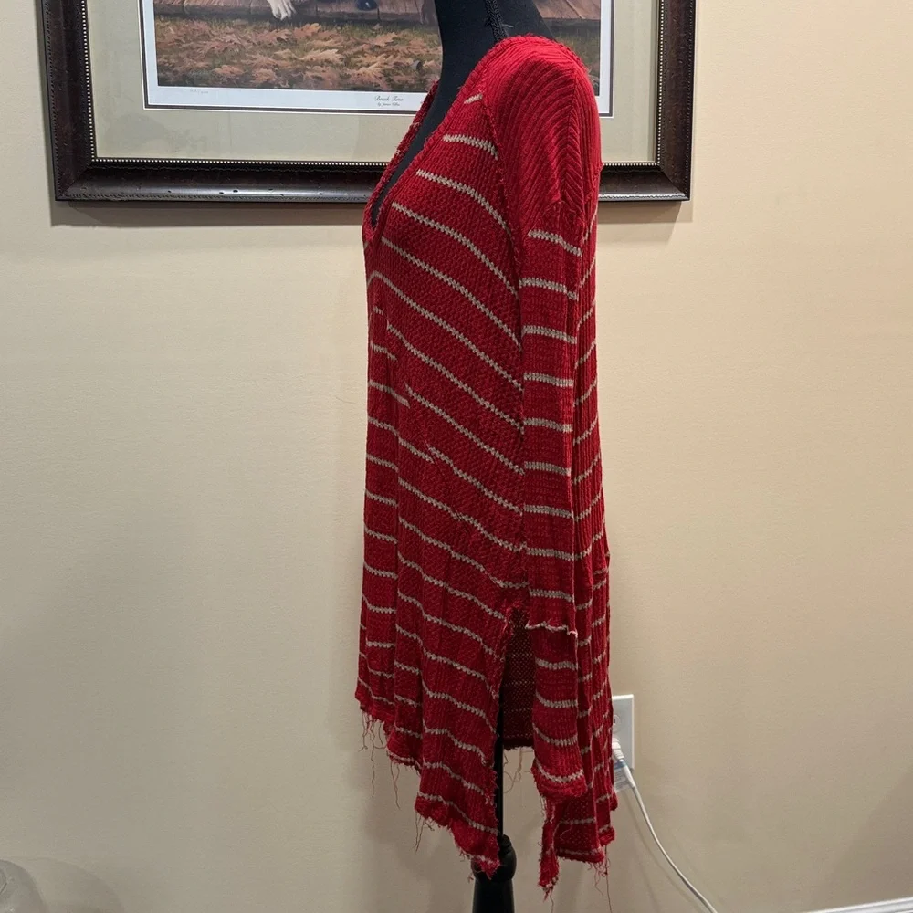 Free People Red and White Striped Long Sleeve Top